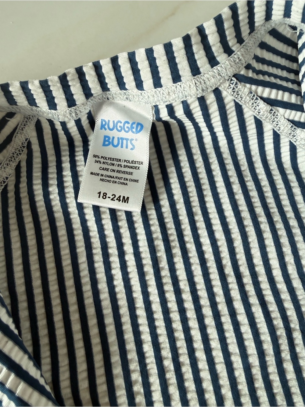 Rugged Butts Blue Seersucker Rash Guard One Piece Swimsuit - Picture 6 of 6